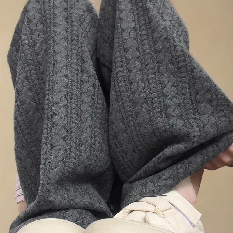 大码300斤慵懒风阔腿裤女秋冬长裤百搭休闲高腰雪尼尔针织休闲裤