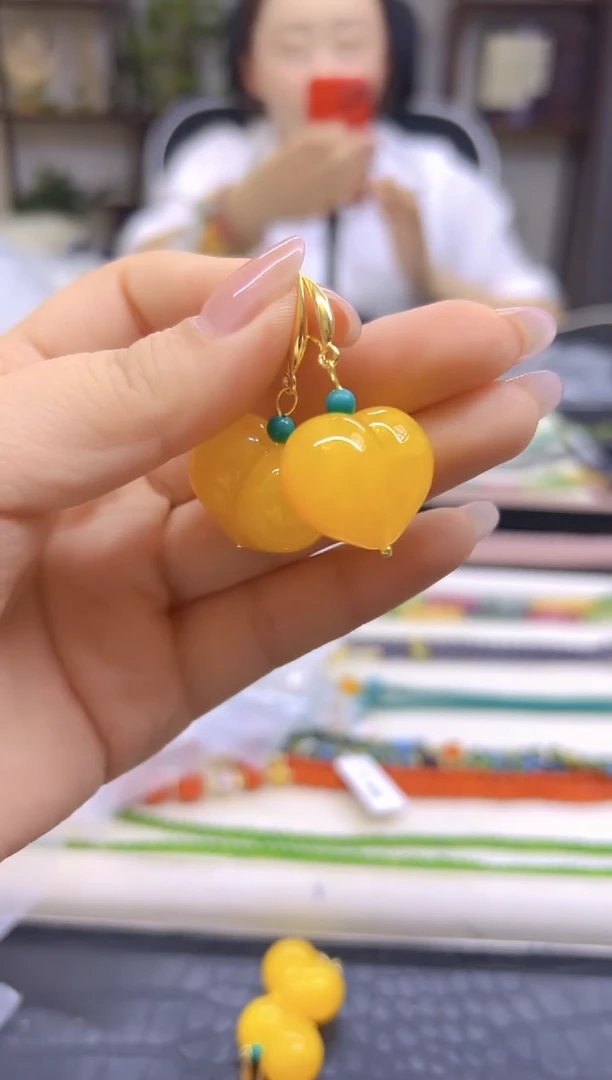 蜜蜡14K金镶嵌耳饰DIY款E904