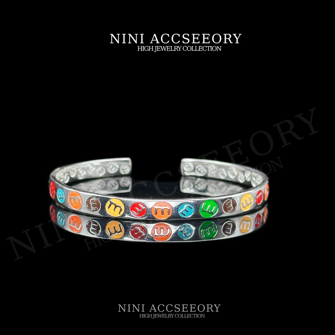 『多巴胺彩虹豆豆』美式嘻哈复古做旧潮奢甜妹小众彩色指环手镯