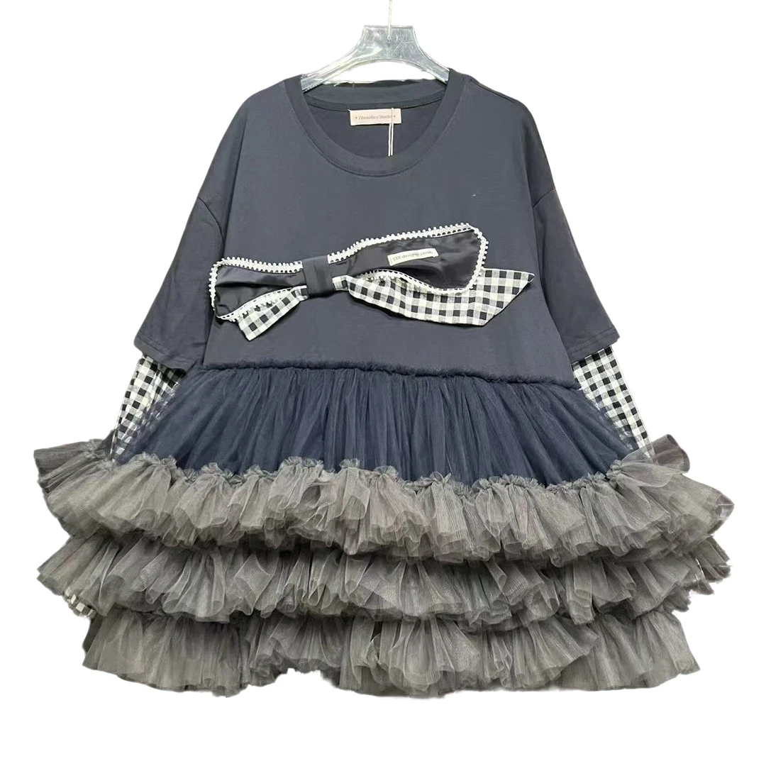 5524珍珍优搭设计师款重工蝴蝶结拼接网纱名媛轻奢风网红炸街显瘦