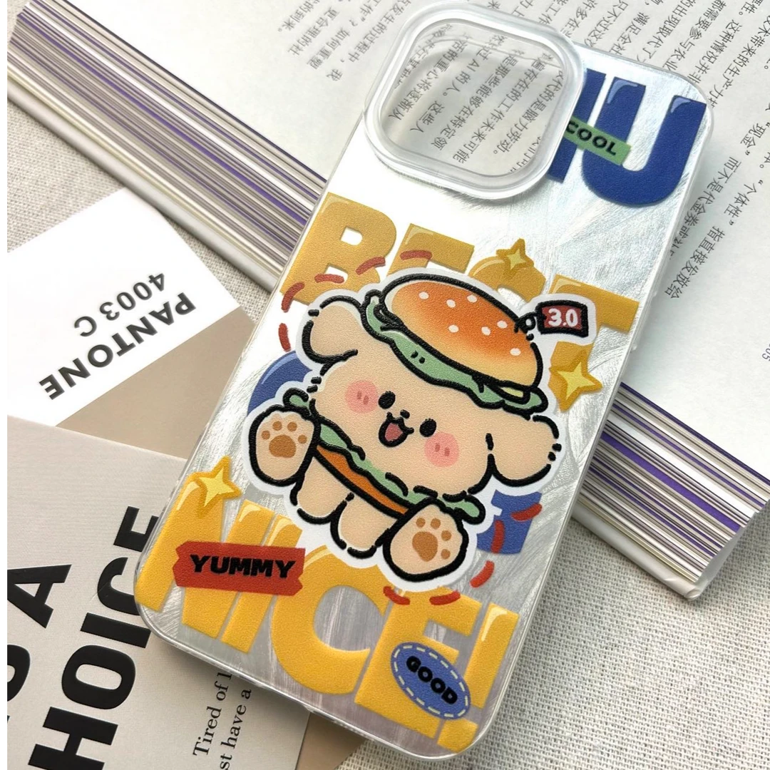 可爱汉堡小狗适用于多品牌手机的防摔透明软壳