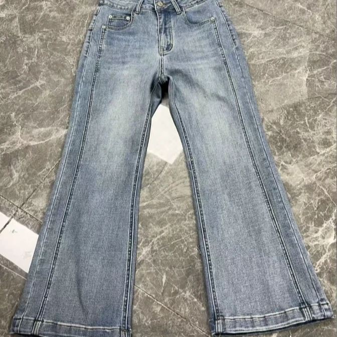 浅蓝之 芳华设计微喇显瘦牛仔裤国风百搭八分牛仔裤FH-E002