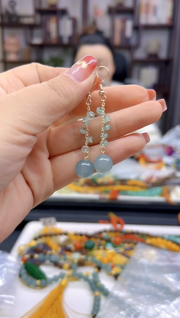 【闪购商品】翡翠耳饰14K金镶嵌耳坠E437