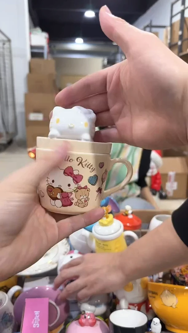 瓷片原盒kt猫甜品带盖杯