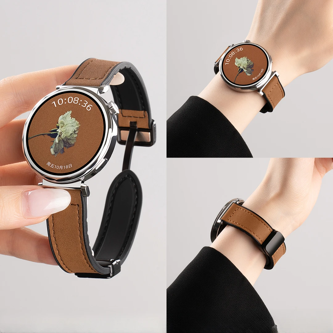 适用华为GT6表带watch5手表疯马纹皮表带女gt5/4/3/pro秋冬高级感