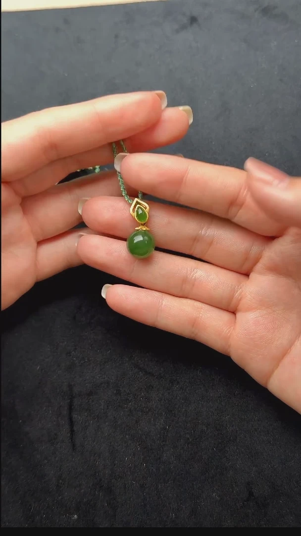 颈饰银S925镶嵌和田玉038-碧玉银镶-23.74*11.34mm-A0891-1223