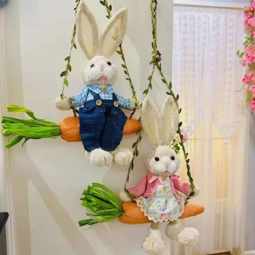 草编兔子墙面挂饰创意可爱氛围布置童装店入户墙壁挂件电视旁吊饰