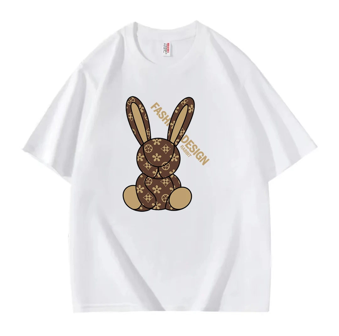 夏季时尚百搭男女同款休闲印花设计感短袖-雪花兔子