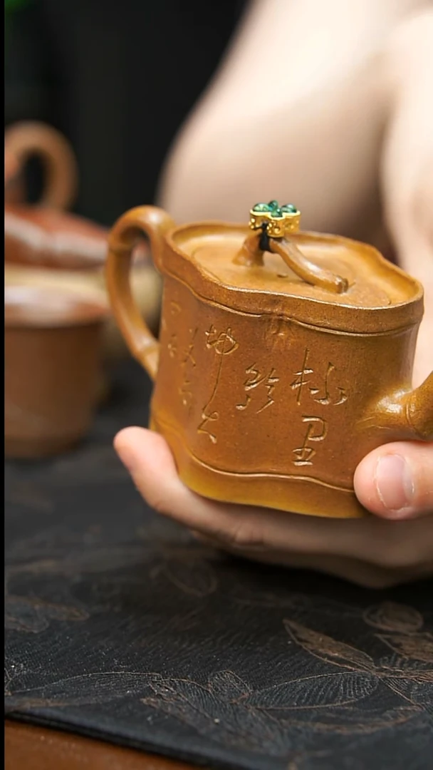 茶壶紫砂柴烧菱形竹节壶130cc