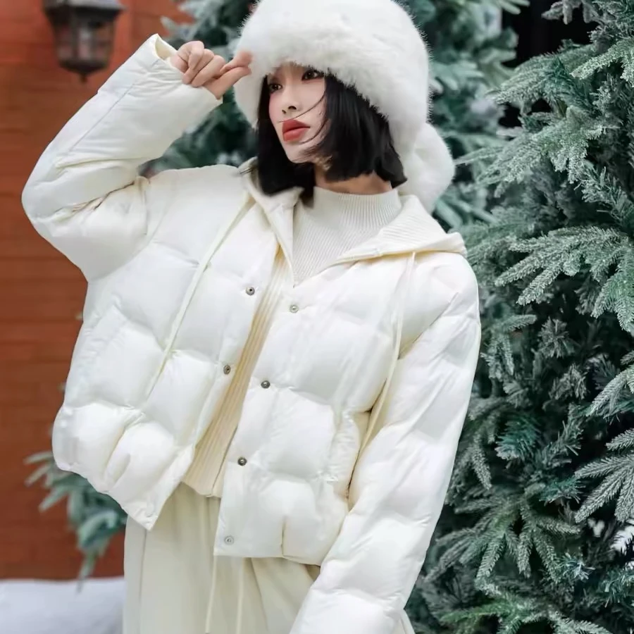 【摩姐姐欧韩】66002拼接针织帽短款羽绒服