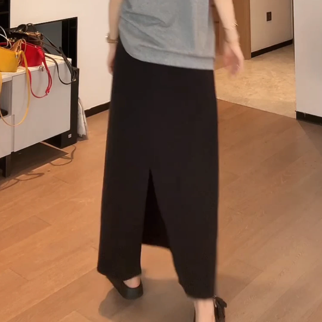 【空调裙】松紧腰垂感后开叉宽松显瘦长裙半身裙