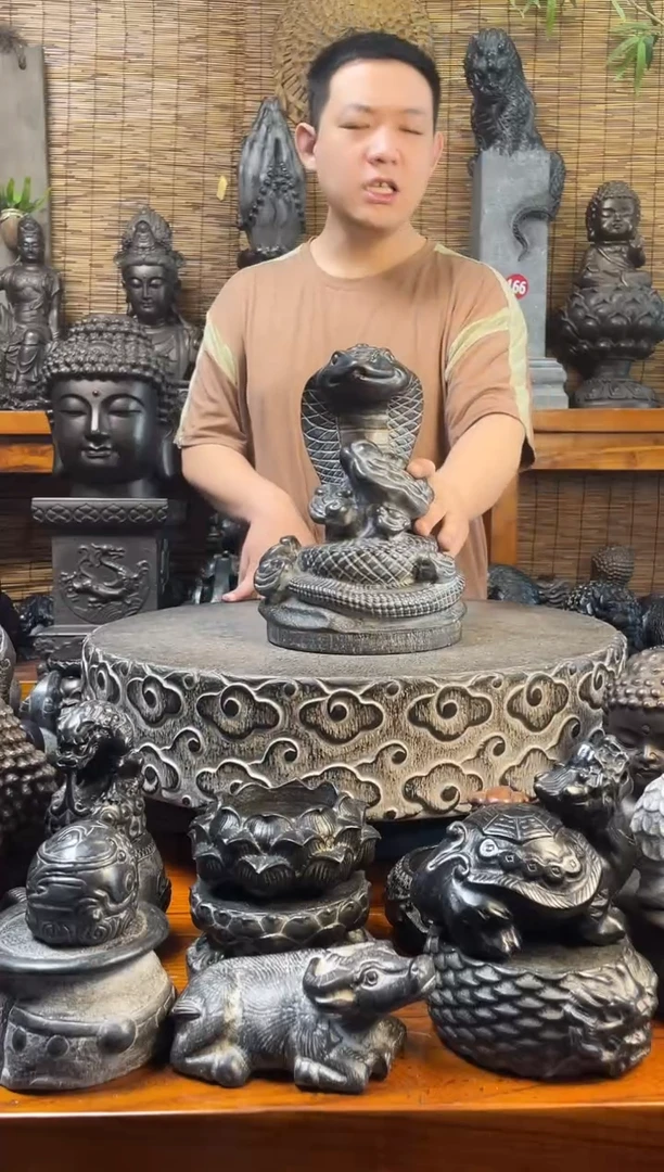石材30如意蛇天然青石雕刻