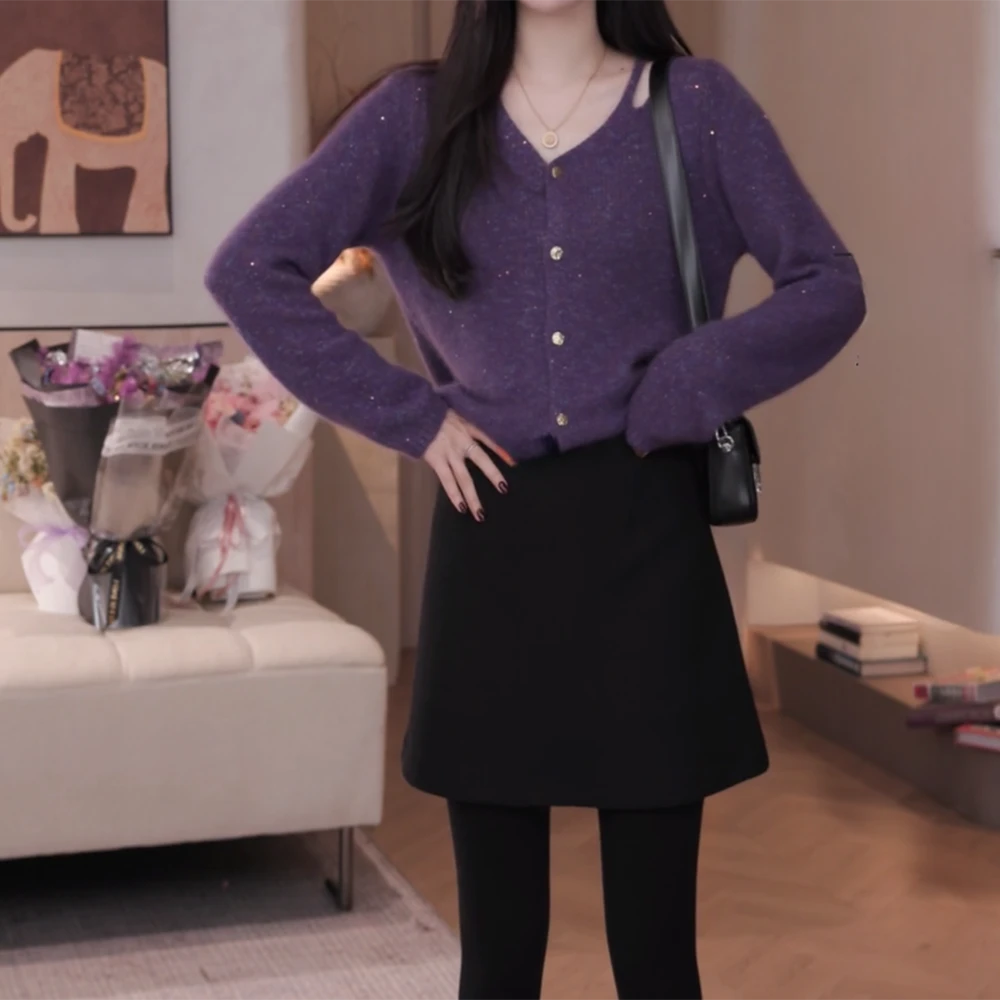 休闲百搭秋季女宽松型毛针织衫毛衫网红亮片时尚上衣C6576