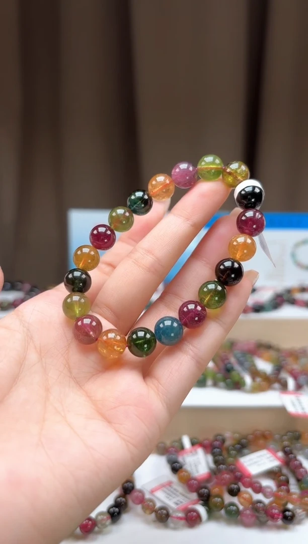 未镶嵌手串碧玺9.8mm巴西老料玻璃体高档糖果色碧玺单圈手串