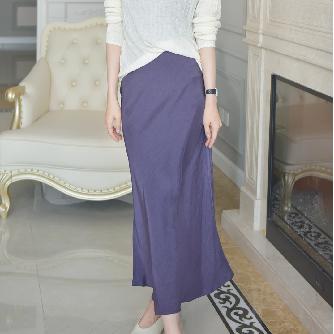 短视频VEE【微醺香氛】25年新款时尚气质百搭垂感多色夏季长半裙