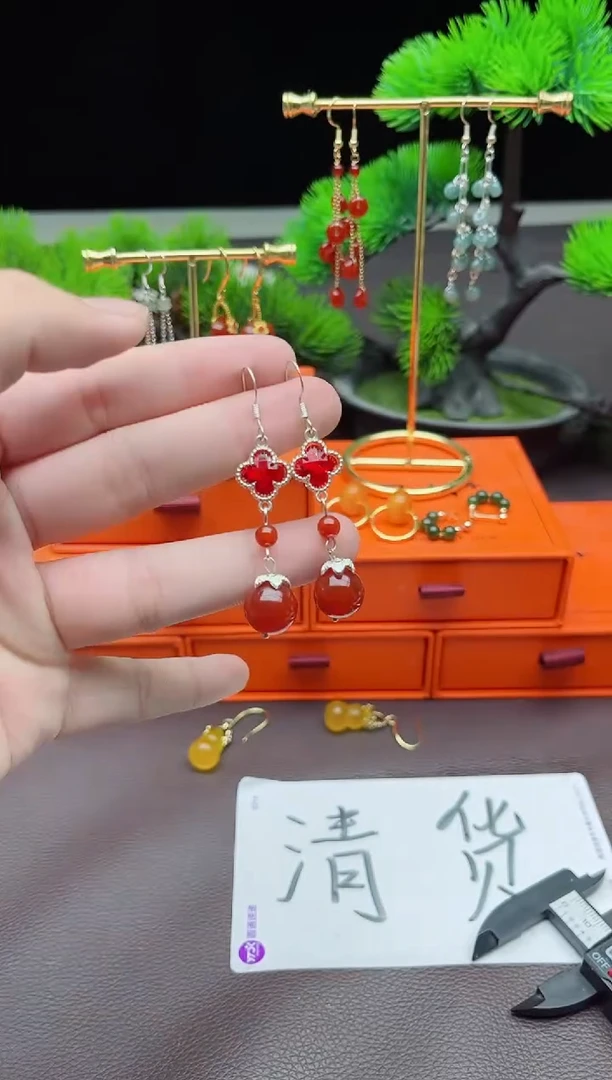 玛瑙/玉髓耳饰银S925镶嵌233