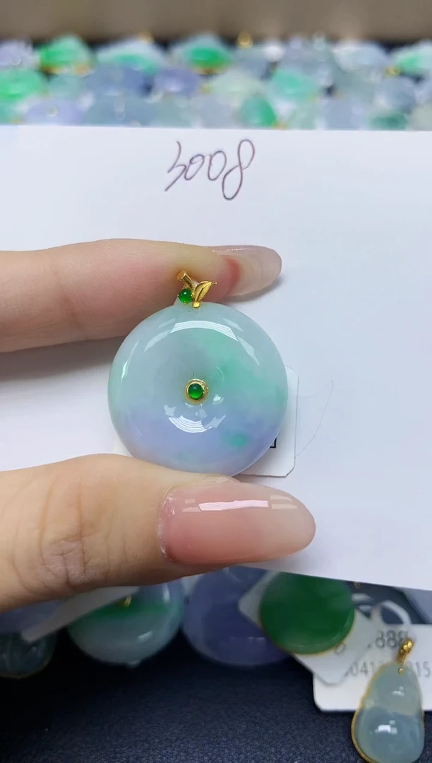 翡翠18K金镶嵌颈饰天然缅甸翡翠A货