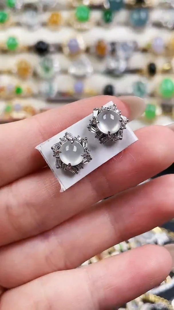 银S925镶嵌翡翠耳饰136