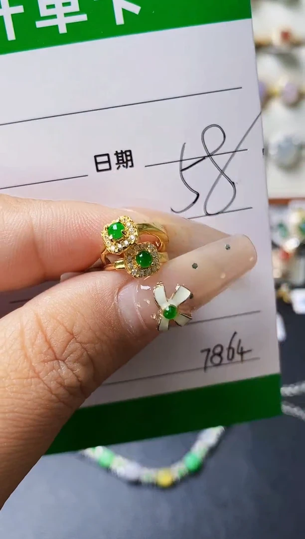 翡翠戒指银S925镶嵌7864