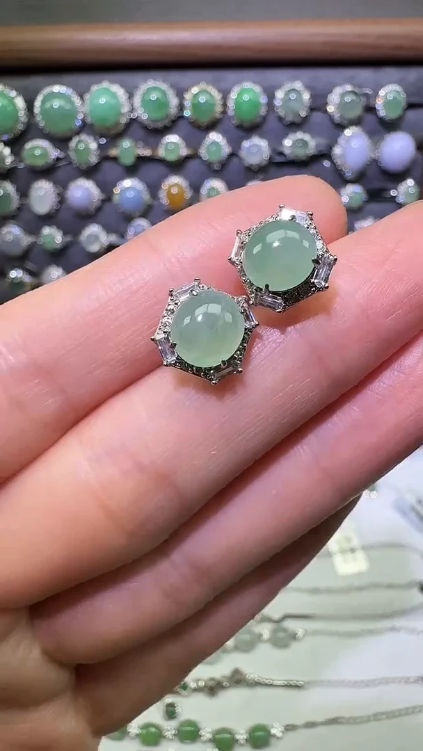 银S925镶嵌戒指翡翠耳饰35