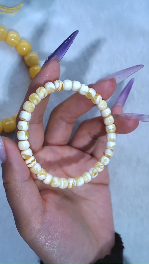 手链蜜蜡未镶嵌典藏级6.8mm金漆瓷白妖孽