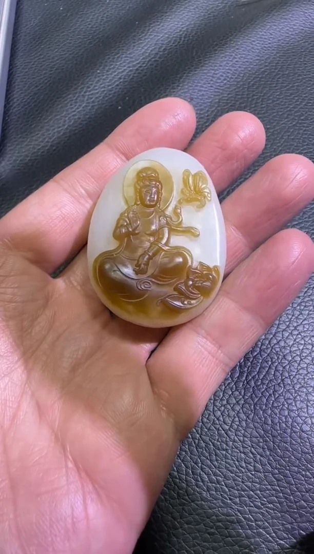 吊坠(不含链)未镶嵌和田玉金山糖白观音挂件（产地直发）