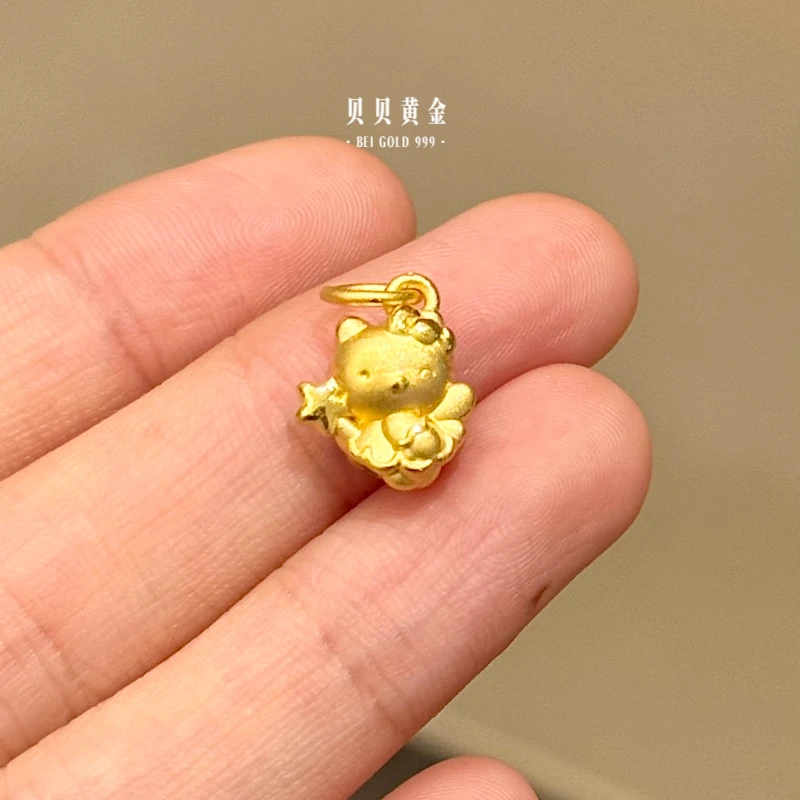 贝贝黄金 足金999 天使魔法棒kt提溜 素金 吊坠 103