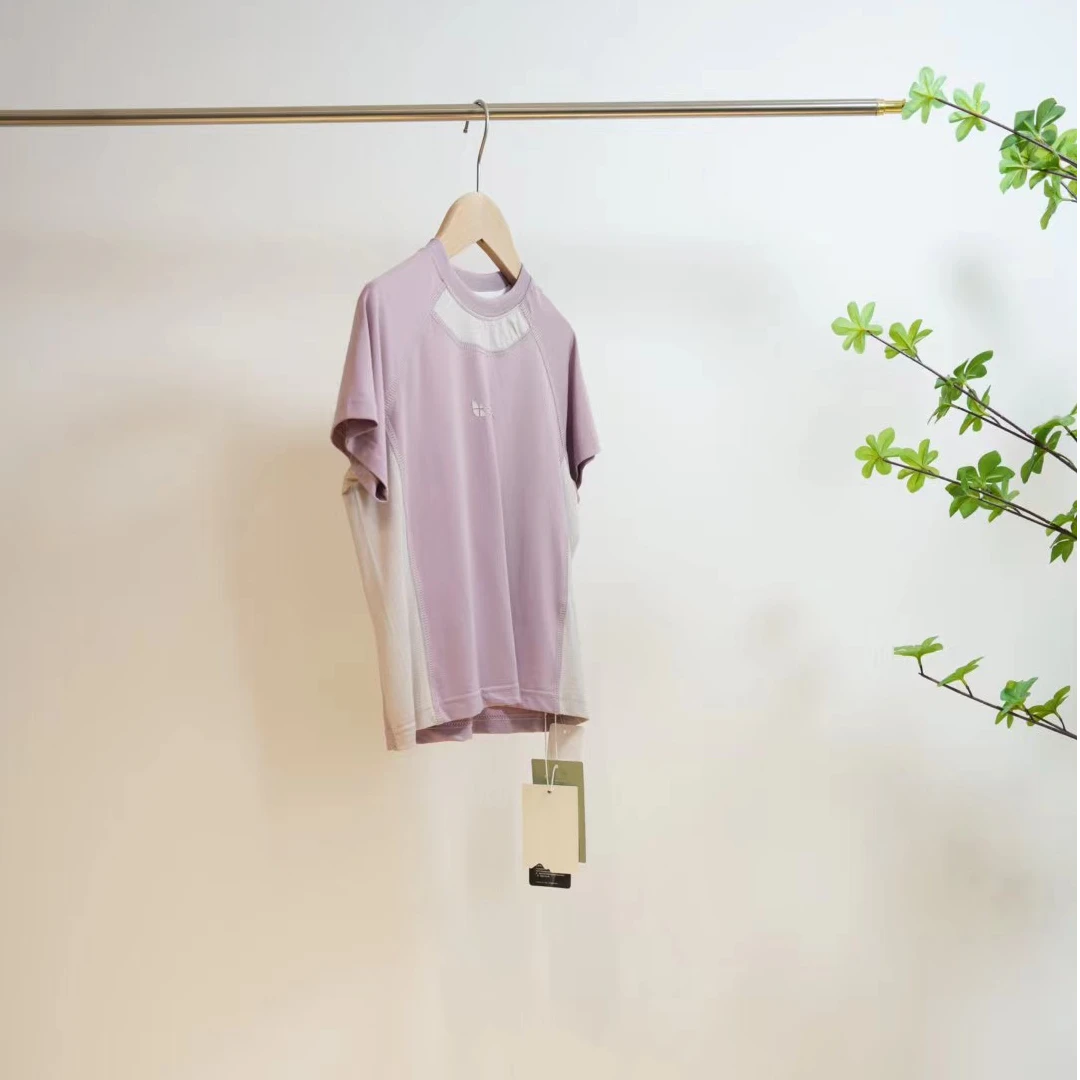 2-575-紫灰色夏季透气女童撞色T恤Z（12658）