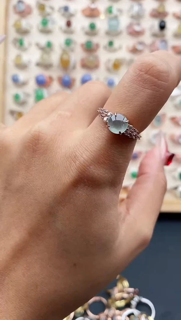 【闪购商品】翡翠戒指银S925镶嵌缅甸天然A货翡翠222 8+5