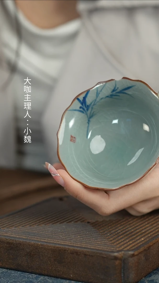 【哥窑手绘竹叶杯】【9西泠纸盒】