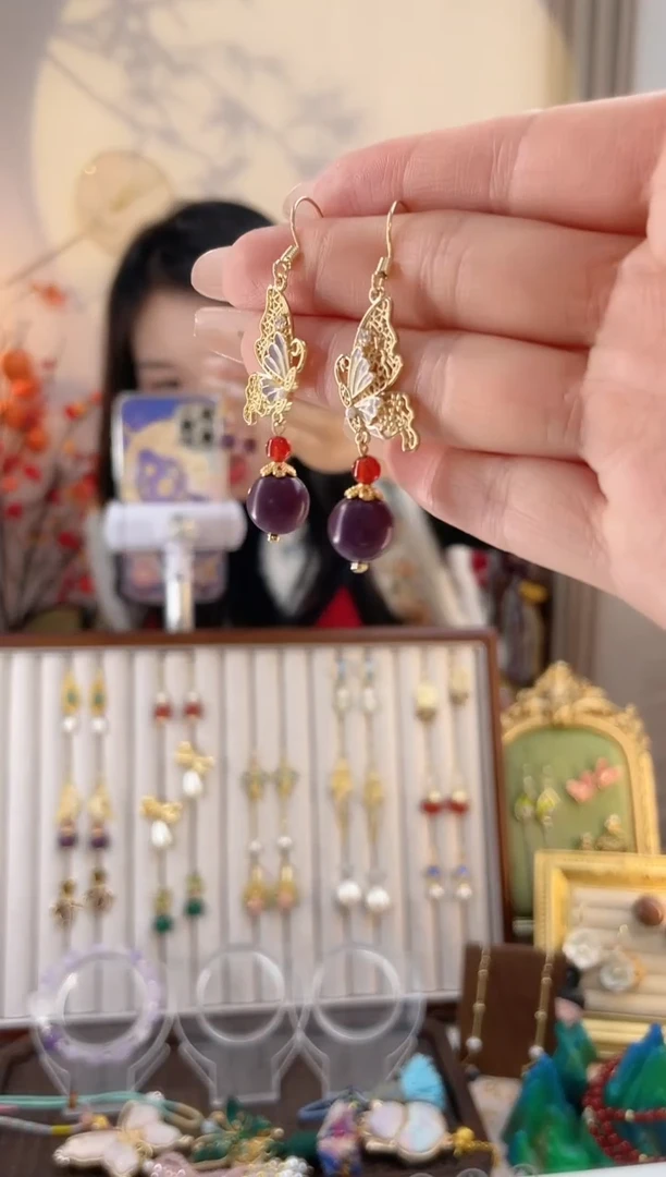 铜合金925银无蝴蝶合香珠耳钉