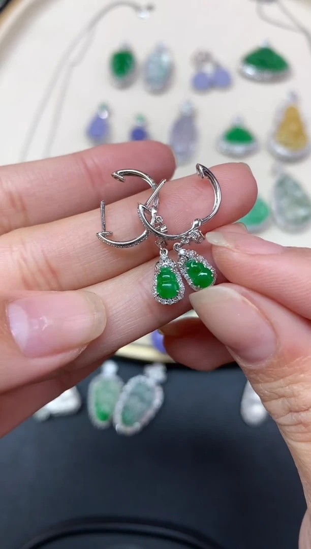 【闪购商品】翡翠耳饰18K金镶嵌耳饰A366|3980