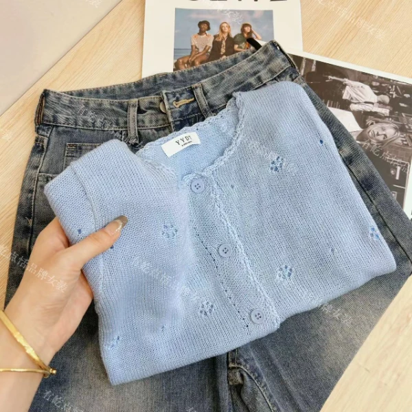 091夏季薄款女士开衫针织短袖女2025新款高级感半袖上衣时尚洋气