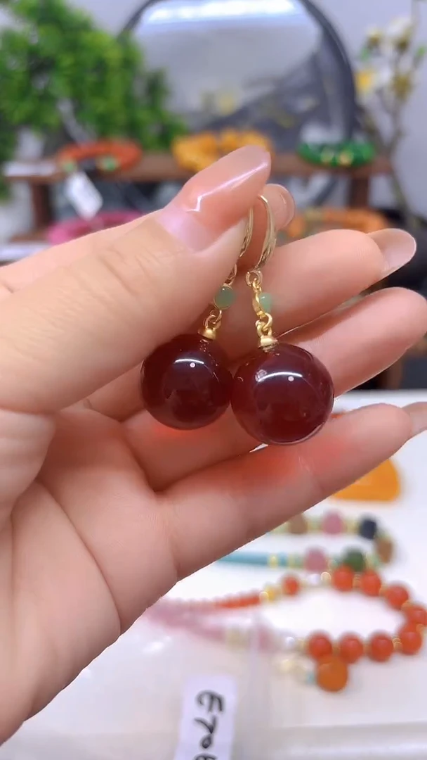 血珀14K金镶嵌耳饰E706