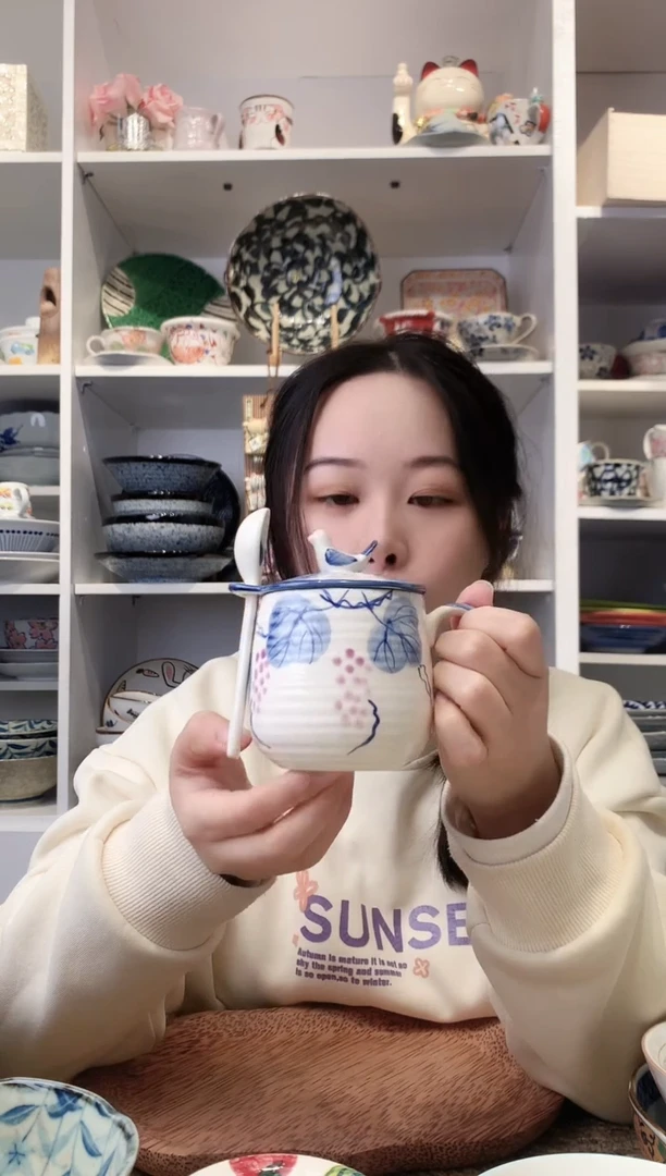 陶瓷美浓烧葡萄盖杯250ml