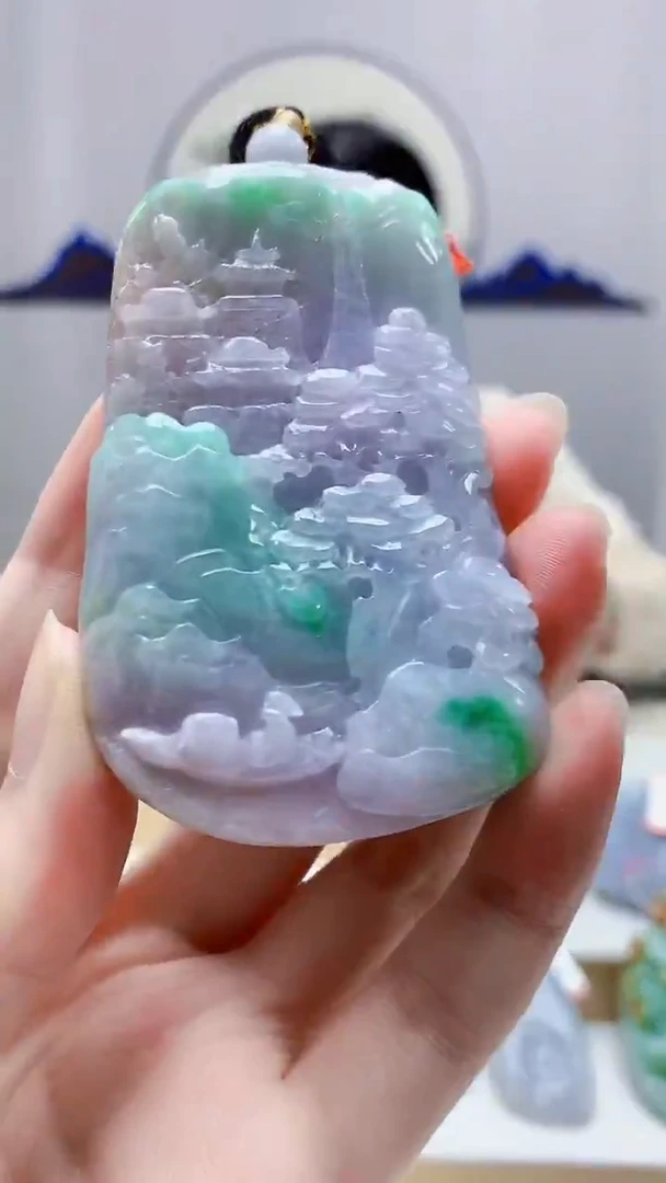 未镶嵌定制翡翠4852zm-毛货挂件8山水