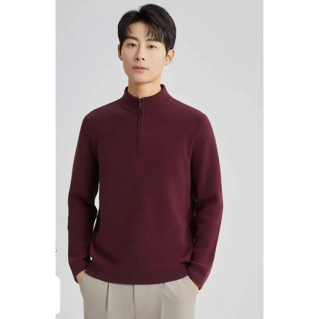 100%绵羊毛时尚半拉链男式羊毛衫24DAK1004