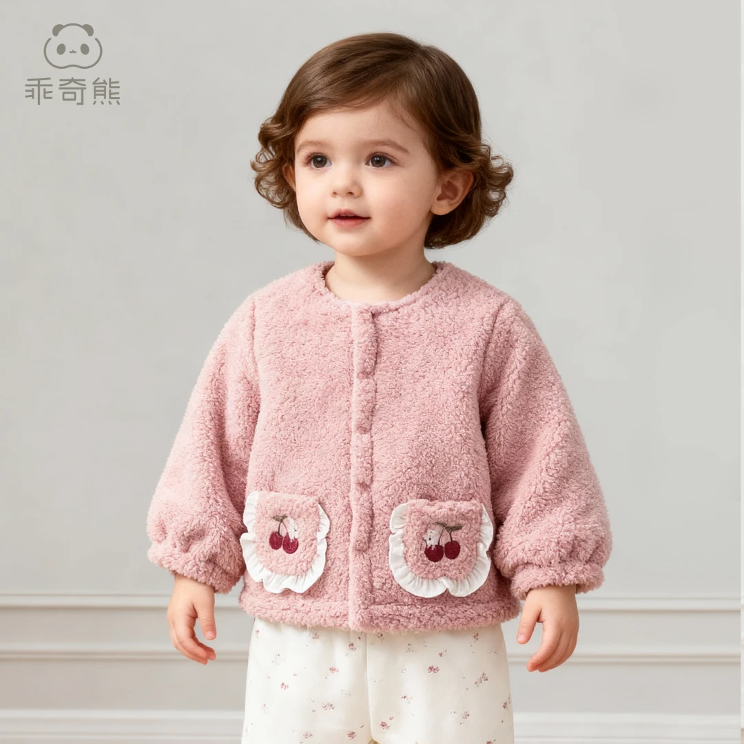 女宝宝夹棉外套婴儿童保暖可爱羊羔绒棉服冬季外出加厚抗菌上衣服