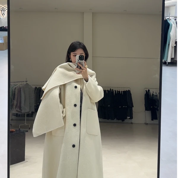 秘鲁进口羊驼混色长款围巾时尚秋冬毛呢外套大衣