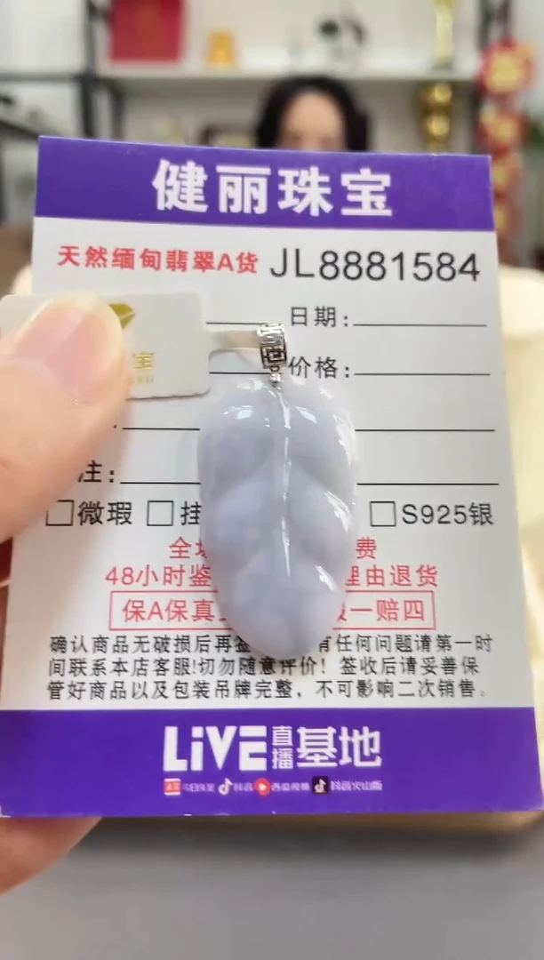 颈饰18K金镶嵌翡翠天然缅甸翡翠A货 金枝玉叶(一物一证)+银链