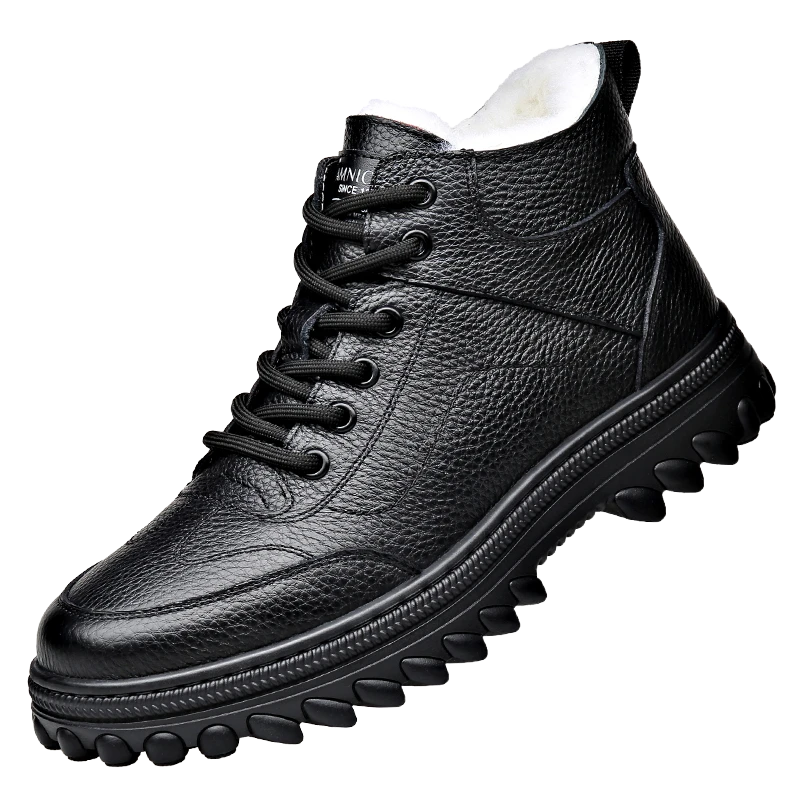 头层牛皮羊毛一体雪地靴男款真皮高帮男鞋冬季加绒加厚保暖棉皮鞋