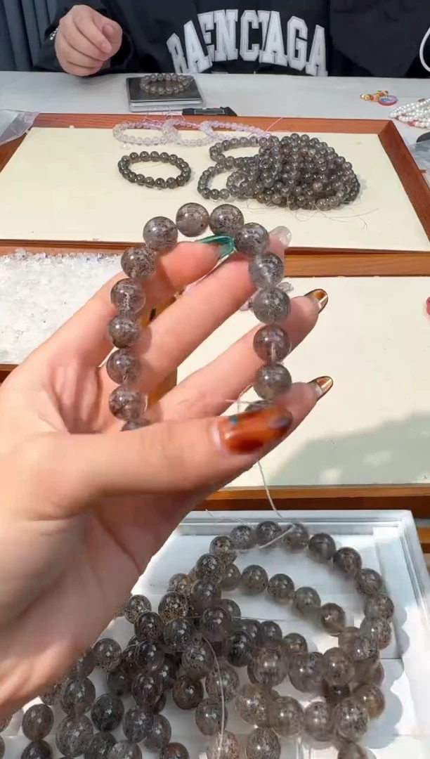 【闪购商品】水晶手链未镶嵌【有棉裂】A078黑云母超七11m素圈
