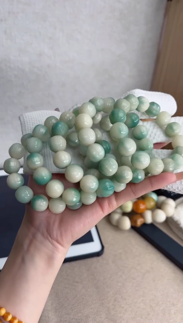 【闪购商品】菩提根/象牙果手串M602玉化青黛春意鲨鱼背14mm