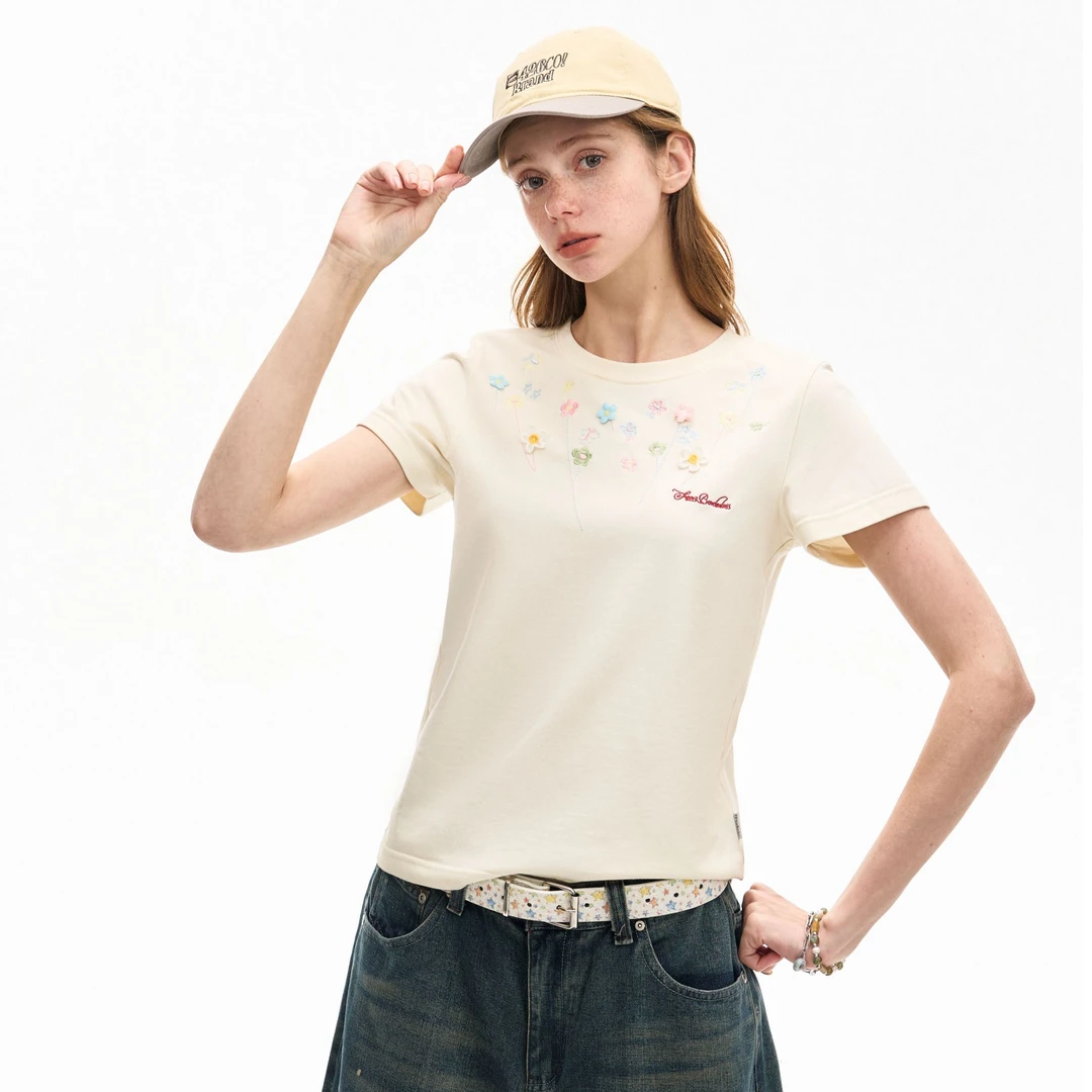 F426国潮牌立体小花刺绣短袖T恤休闲时尚穿搭 0099项链XH