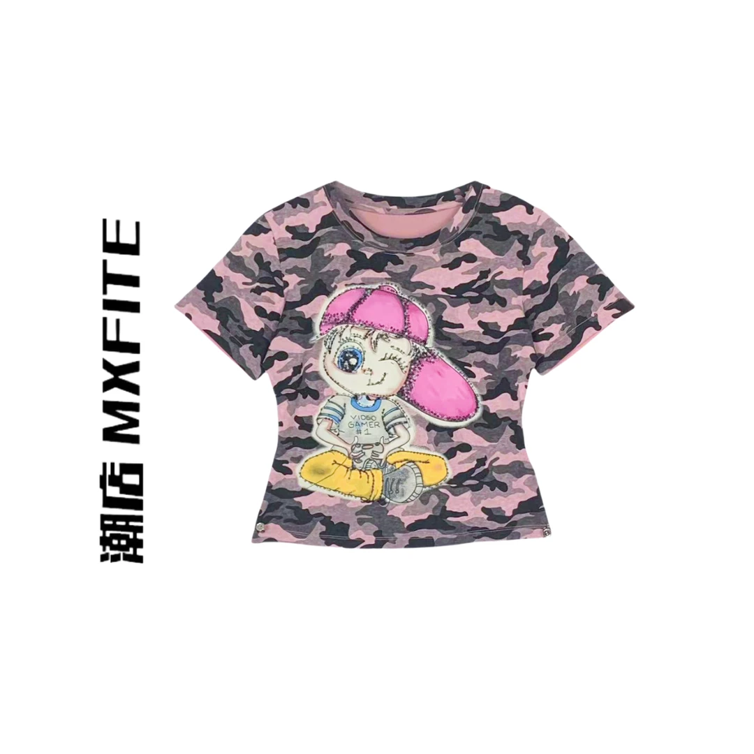 MXFITE潮店春季上新个性迷彩亮片卡通印花短袖圆领T恤（LF29095）