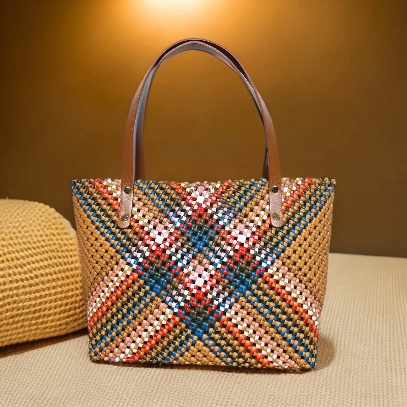 5mmPE藤条编织纯手工拼色DIY八色大托特材料包含成品肩带（非成品）