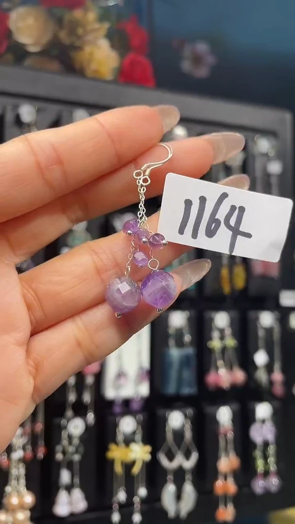 银S925镶嵌耳饰紫晶喜欢拍