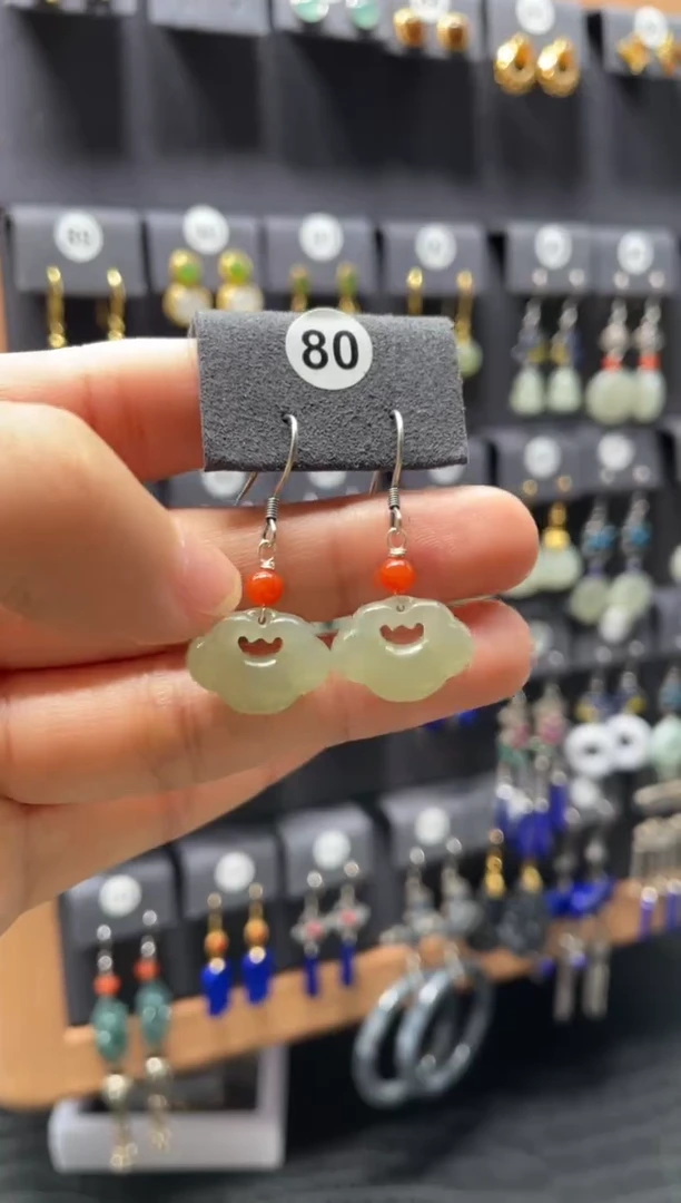 【闪购商品】和田玉耳饰银S925镶嵌0080