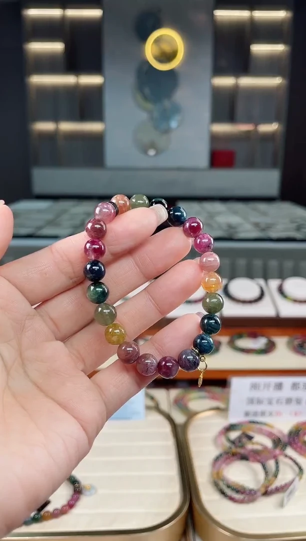 未镶嵌老矿碧玺彩虹单圈手串8mm+碧玺多样性发一条T