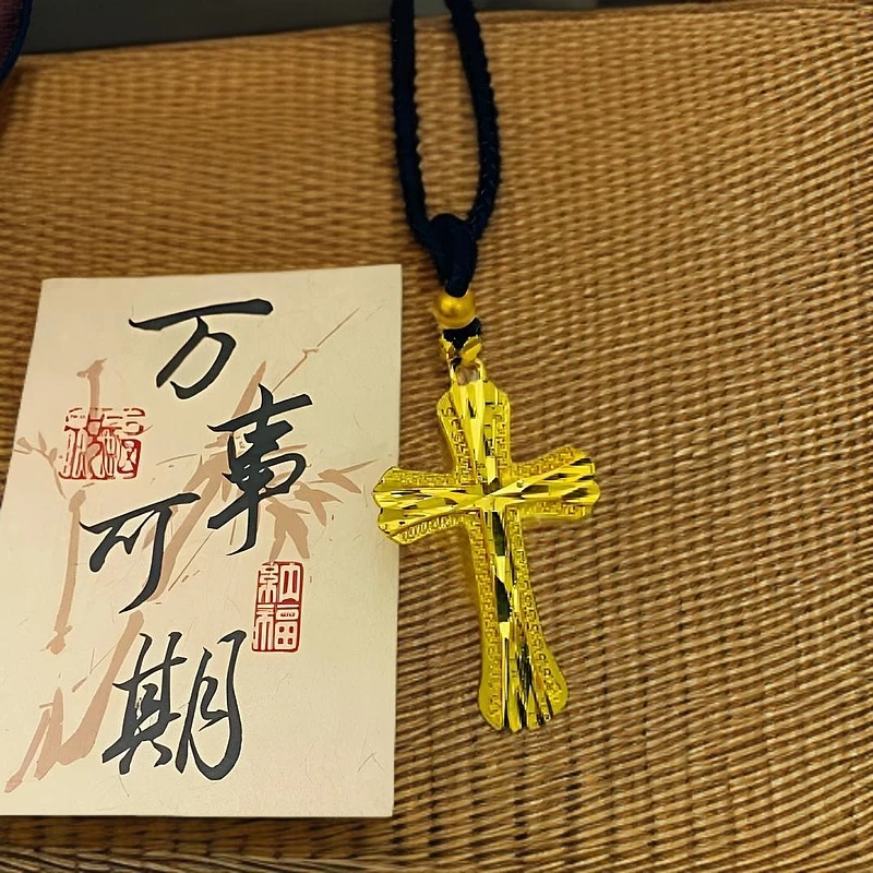 铜合金吊坠 十字架实心双面立体雕刻男女精工光面吊坠情侣